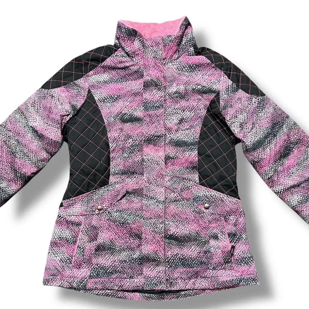 Free Country Girls Winter Jacket Coat Pink Black Gray Medium 10 12